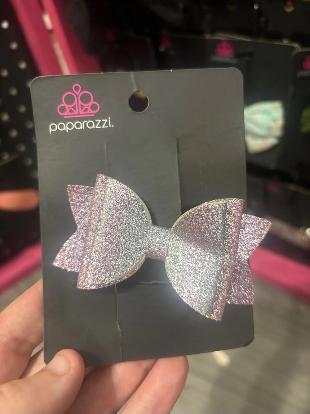 paparazzi Glittery Pink Bow Hair Clip for Kids